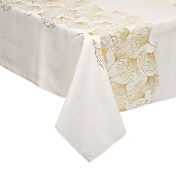 Dekorativ Duk - ATMOSPHERA - Ginko Arv - 140x240cm - Vit & Guld - Maskintvättbar