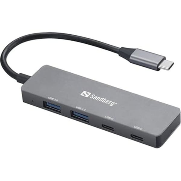USB-hubb - SANDBERG - 136-50 - 4 portar - USB-C strömförsörjning - Plug and Play