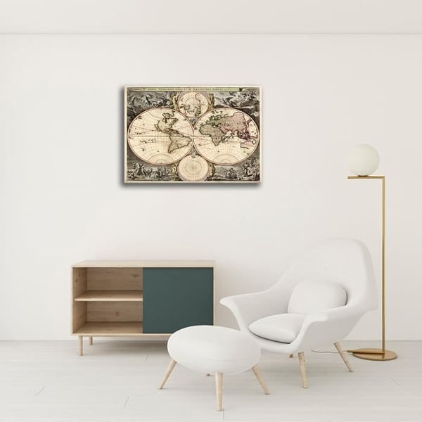 Legendarte - Målning, Tryck på duk - Kartografi - Gammal karta nr 65 cm. 80x100