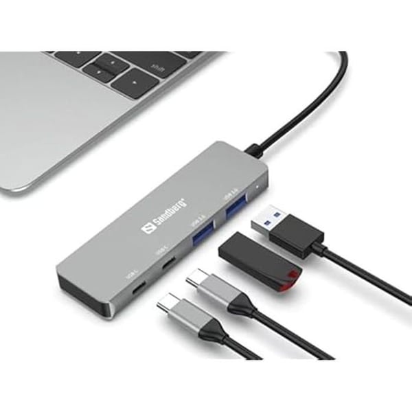 USB-hubb - SANDBERG - 136-50 - 4 portar - USB-C strömförsörjning - Plug and Play
