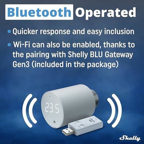 Ansluten termostatisk huvud - SHELLY - Blu TRV - Bluetooth Rotationsventil - Wi-Fi - Precision ±0,1°C