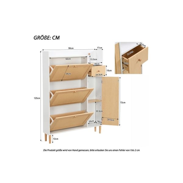 Skoopbevaring - MUVOE - 3 døre - Massivt træ - 1 skuffe - Beige
