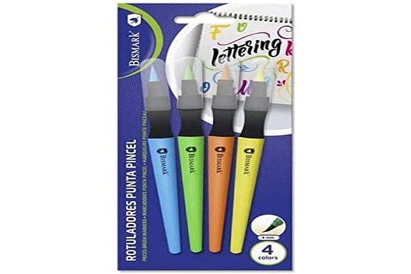 Kalligrafikit - BISMARK - 328354 - Lettering-pennor - Penselspets 4mm - 4 färger