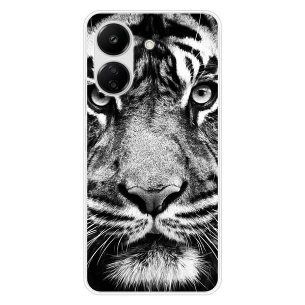 Tryckt silikonfodral som är kompatibelt med Xiaomi Redmi 13C 4G vit och svart tiger
