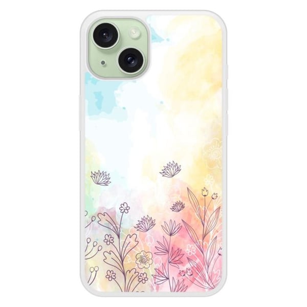 Siliconförstärkt tryckt skal kompatibelt med Apple iPhone 15 akvarellblommor