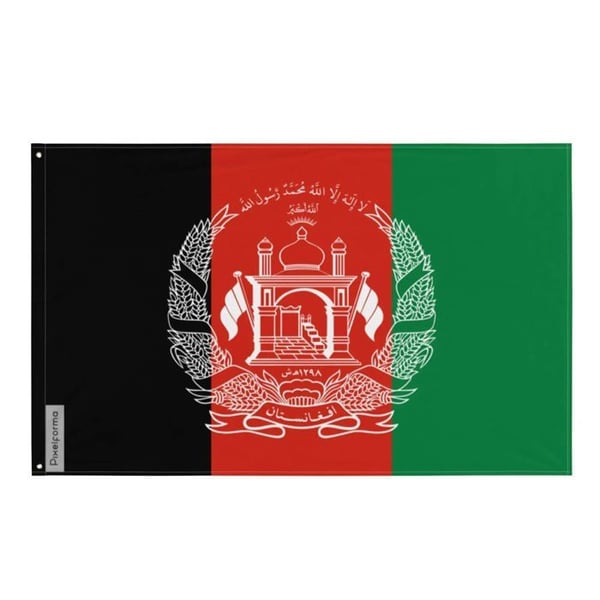 Afghanistans flagga – 90 x 150 cm – Hållbar polyester – 2 metallöglor – Inomhus / Utomhus – Pixelforma
