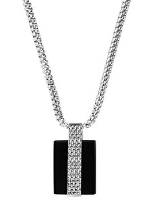Halsband - SKAGEN - Torben - Stål - Hänge i svart glas - Längd 45 cm + 5 cm förlängning