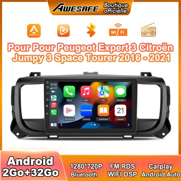 AWESAFE Android 13 bilradio för Peugeot Expert 3 Citroën Jumpy 3 Space Tourer (2016-2021) 2Go+32Go 9'' skärm Carplay Android Auto