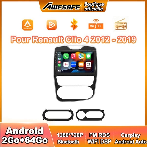 AWESAFE Android 13 bilradio för Renault Clio 4 (2017-2019) 2Go+64Go med 10,1'' pekskärm Carplay Android Auto WiFi Bluetooth
