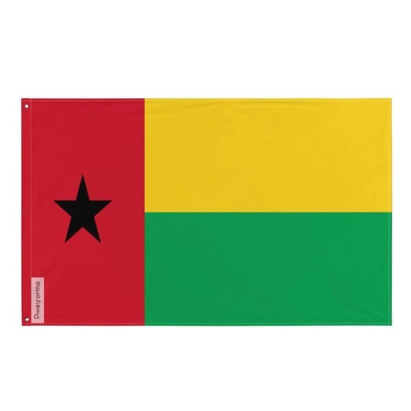 Guineabissaus flagga – 60 x 90 cm – Hållbar polyester – 2 metalöljett – Inomhus / Utomhus – Pixelforma