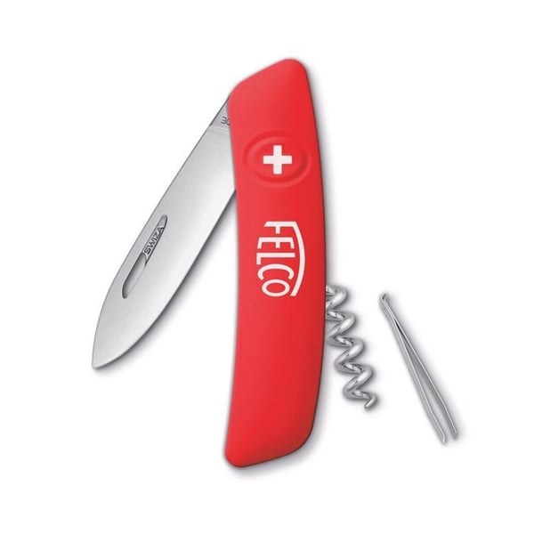 FELCO 501 Schweizisk kniv, multifunktionell kniv 4 funktioner, korkskruv, pincett, rostfritt blad, 95 mm