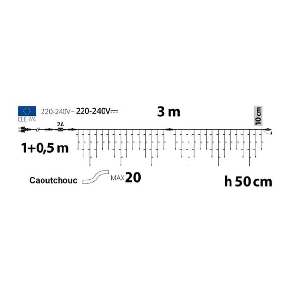 Guirlande - LOTTİ - Stalaktit - 3M - 50CM - 114 LED kold hvid - IP67 - Udendørs