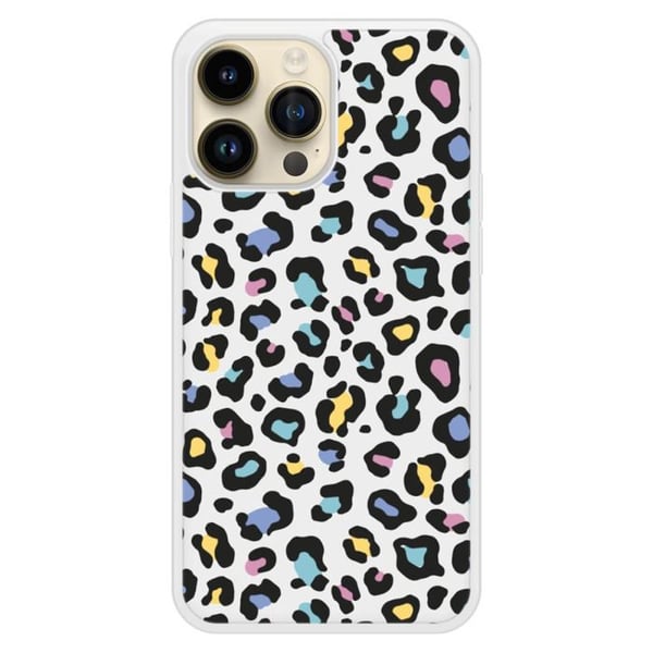 Fodral i förstärkt silikon, tryckt, kompatibel med Apple iPhone 14 Pro Max, färgglad leopard