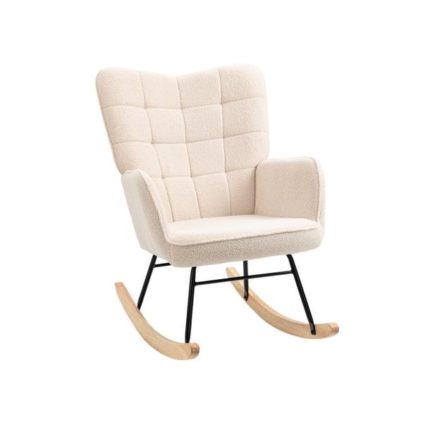 Fauteuil - MUVOE - Relaxstol i cypresstræ - Polstring i berberuldfleece - Beige - Maks. 120 kg Fauteuil - MUVOE - Relaxstol i cypresstræ - Polstring i berberuldfleece - Beige - Maks. 120 kg
