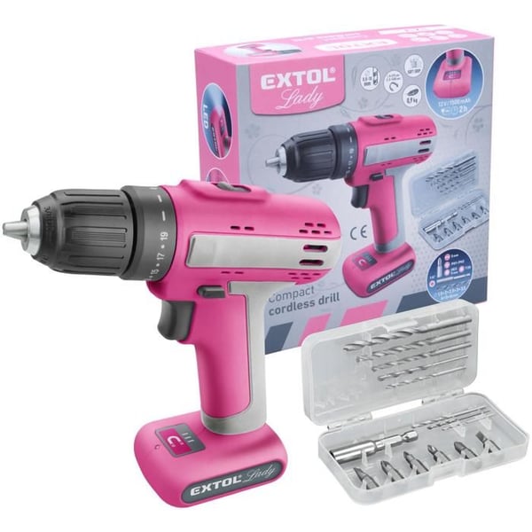 Trådlös borrskruv EXTOL LIGHT, rosa, 12V Li-ion, 1500mAh, EXTOL LADY, 402402