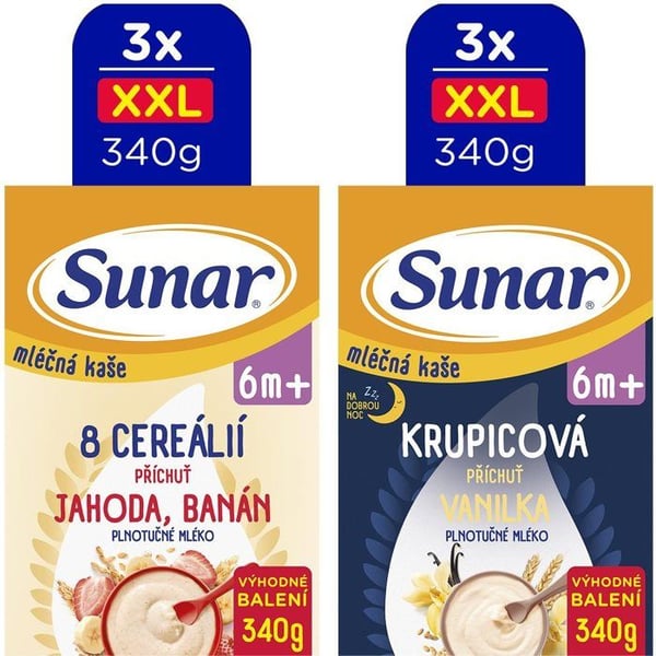 Sunar mjölkgröt XXL blandade smaker 6m, 6×340 g Sunar mjölkgröt XXL blandade smaker 6m, 6×340 g