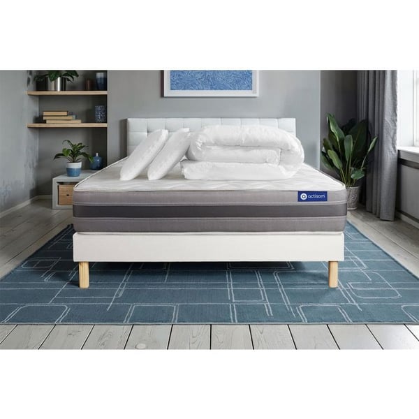 Komplett sängpaket 140x190 cm - Madrass + Sängbotten Vit (i kit) + 2 kuddar + Täcke - Actimemo Re