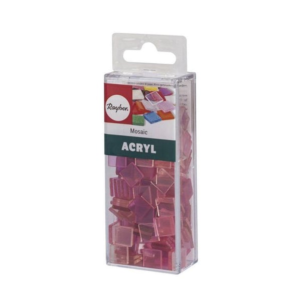 Akrylmosaik, 1x1 cm, genomskinlig, rosafärgad, låda - ca 205 st / 50 g