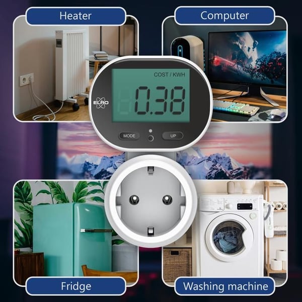 Energimätare - ELRO - EM5000-2 - Snedställd skärm - 3600W max - Överspänningsskydd