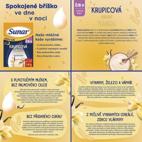 Sunar mjölkgröt XXL blandade smaker 6m, 6×340 g