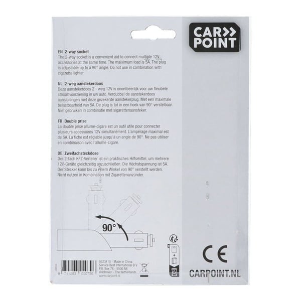 Tändstiftsuttag - CARPOINT - Dubbel - 5Ah - 12 V - Svart