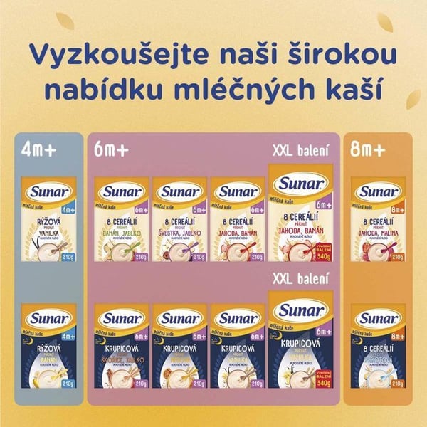 Sunar mjölkgröt XXL blandade smaker 6m, 6×340 g