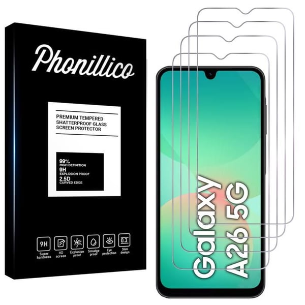 Härdat glas - Phonillico® - Samsung Galaxy A26 5G - Paket med 4 - Repfria - Transparent