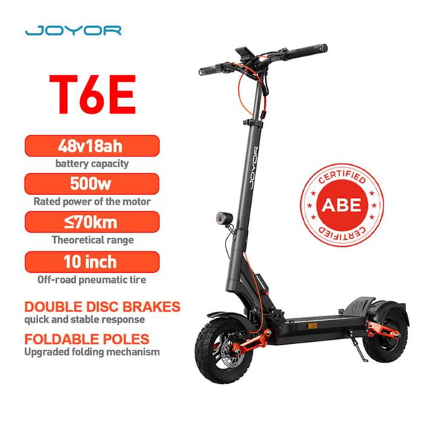 JOYOR T6E Elektrisk Off-Road Scooter - ABE Certificeret - 500W - 48V18Ah Batteri, 70km Rækkevidde, Hydraulisk Affjedring