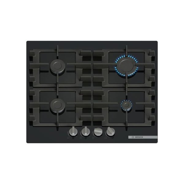 Gaskokplatta BOSCH Serie 4 PNP6B6K40 glas - 7,5 kW, gjutjärnsstöd, integrerad tändning