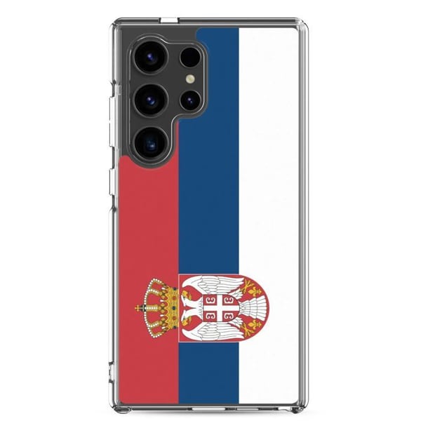 Mobilskal – Serbiens flagga – Kompatibel med Samsung Galaxy S24 – Mjukt fodral – Slitstarkt och stötbeständigt – Pixelforma