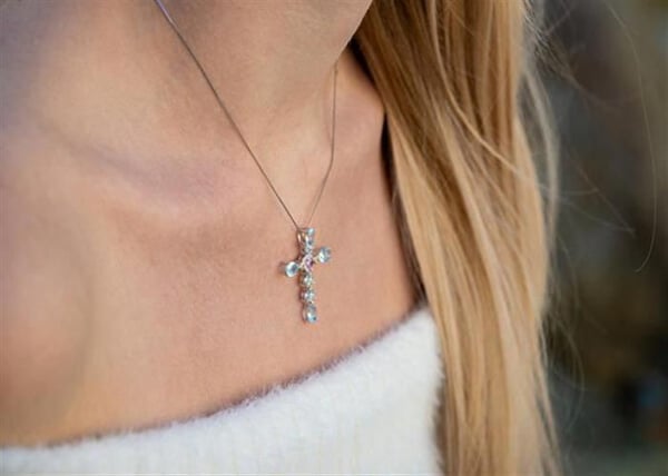 Halsband - AGATO - AGT-N010BL - Argent 925 - Kors Hänge - Kubisk Zirkon