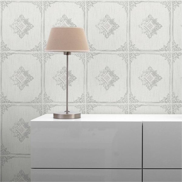 Barocktapet Alessia M1-No.3874 Non-woven tapet Grå Vit Barock