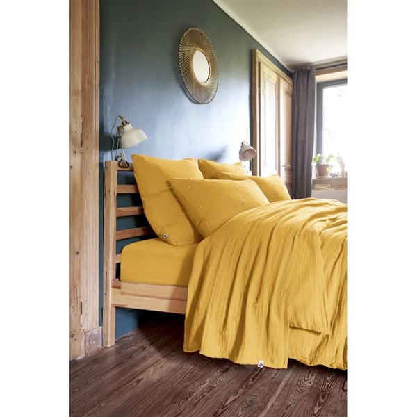 Sängklädesuppsättning 4 delar & 5 delar "Gaïa" Kottengaze - Gaïa Safran - Sängklädesuppsättning 5 delar (1 Platt lakan 240 x 300 + 1 Påslakan)