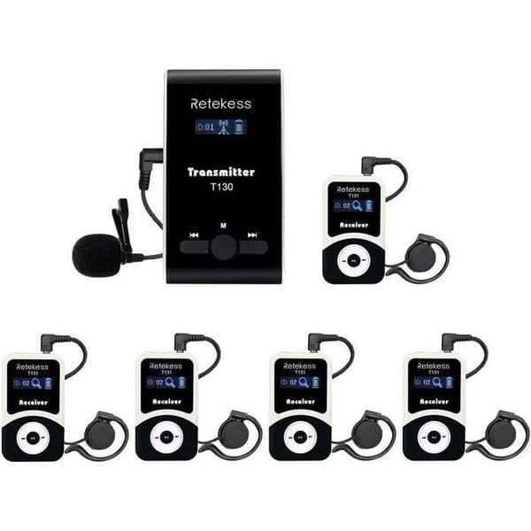 Retekess T130-T131 Tour Guide System, 99 kanaler, trådlöst Whispered Audio System för ridträning (5 mottagare)