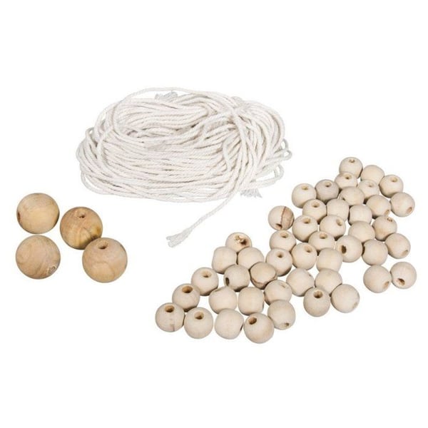 Kit: Träpärlor och tråd för makramé, naturlig ton, 1Set