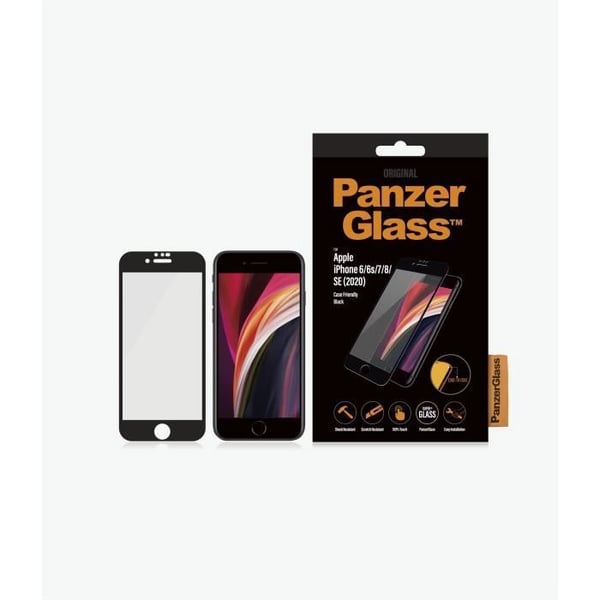 Skärmskydd - PANZER GLASS - iPhone 6/6s/7/8/SE (2020) - Härdat glas - Svart - FINGERAVTRYCKSSKYDD