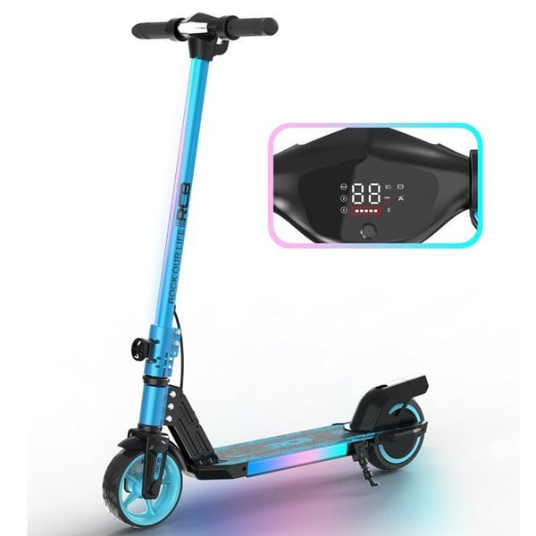 RCB R12 Elektrisk Løbehjul til Børn, Sammenklappelig, Alder - Digital Skærm - Farverige Neon - Super Gave Blå