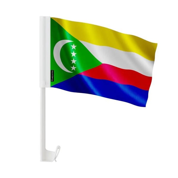 Komorernas Bilflagga – 14 x 21 cm – Polyester – Fäste på Fönster – 10 stycken – Pixelforma