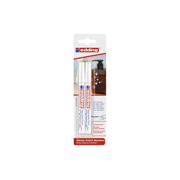 Målarpenna - EDDING - e-751-2 - Vit - Spets konisk - 1-2 mm - Förpackning med 2 stycken