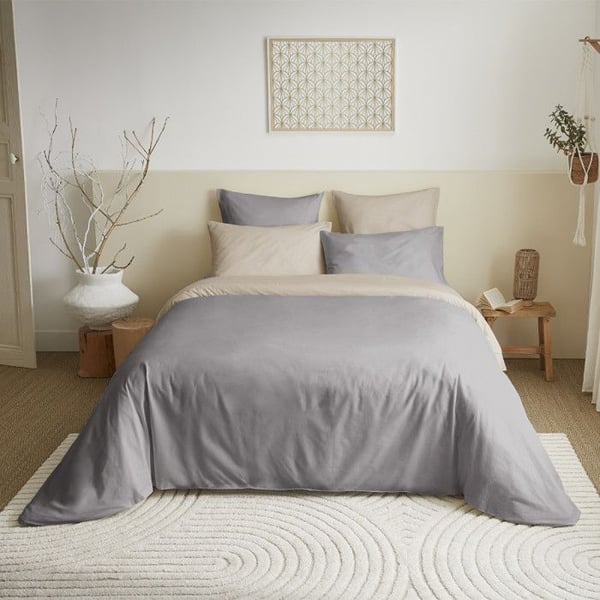 Komplett paket 6 stycken Taupe/linne vändbart påslakan för säng 140 x 190 cm