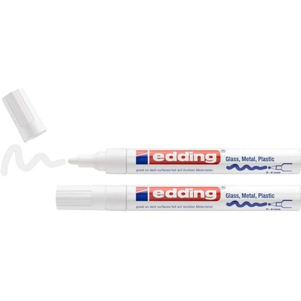 Målarpenna - EDDING - e-751-2 - Vit - Spets konisk - 1-2 mm - Förpackning med 2 stycken