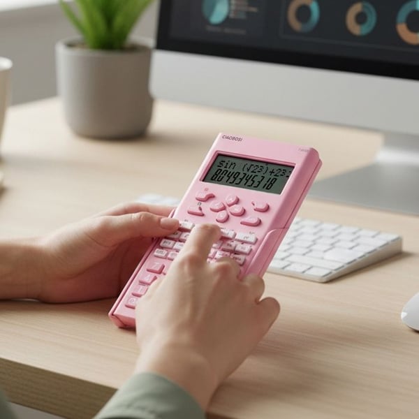 Vetenskaplig Miniräknare 12 Siffror med Stort Dubbelradigt LCD-Skärm Rosa