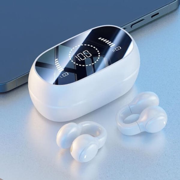 SHOP-STORY - HEADFIT WHITE: Trådlösa Bluetooth Ear-Clip-hörlurar med laddningsfodral och digital display SHOP-STORY - HEADFIT WHITE: Trådlösa Bluetooth Ear-Clip-hörlurar med laddningsfodral och digital display