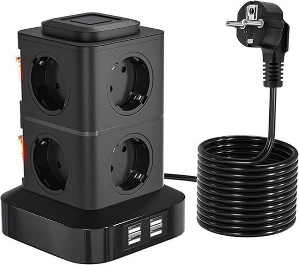 12-i-1 Multikontakt med 8 uttag och 4 USB-C (Max 5V/3.1A) Multikontakt med strömbrytare 2500W med överspänningsskydd