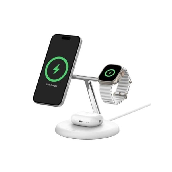 Trådlös laddningssupport - Belkin - BoostCharge Pro 3-i-1 - 15 Watt - Qi2 - Vit