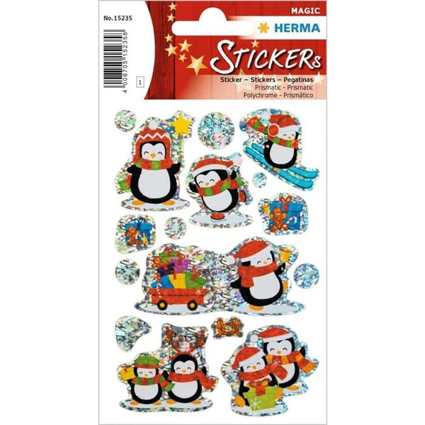 Glitterklistermärken - HERMA - Vinterpingviner - 8-pack - Flerfärgad