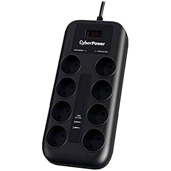 Overspændingsbeskyttelse - CYBERPOWER - P0820SUF0-DE - 8 Schuko-stikkontakter - 2 USB-porte - Sort
