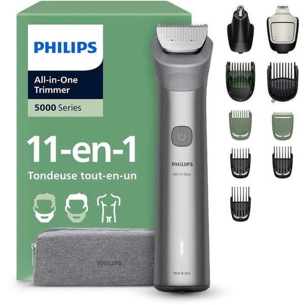 Multifunktionel 11-i-1 vandtæt trimmer - PHILIPS - Series 5000 MG5941/15 - 120 min - Trådløs - Lys grå