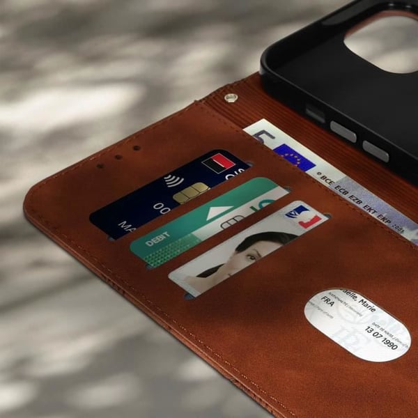 iPhone 14 Plus Fodral - AVIZAR - Plånbok och videohållare - Magnetisk stängning - Brun