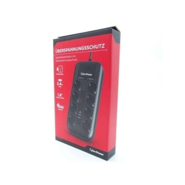 Overspændingsbeskyttelse - CYBERPOWER - P0820SUF0-DE - 8 Schuko-stikkontakter - 2 USB-porte - Sort